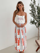 Women's white multicoloured print midi dress with spaghetti straps, the Evania Dress in White Print by Esther & Co