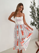 Women's white print midi dress with full skirt by Esther & Co