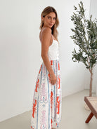 Women's white print midi dress with scoop neckline by Esther & Co