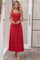 Women's red cotton maxi dress front view by Esther & Co