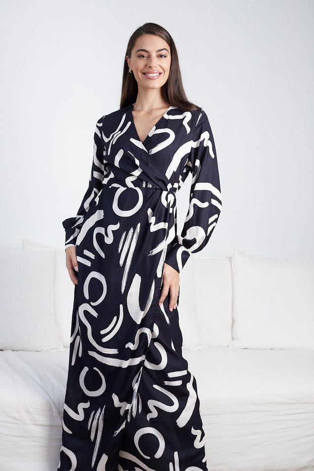 Felicitas Dress - Black Print-Dresses-Womens Clothing-ESTHER & CO.