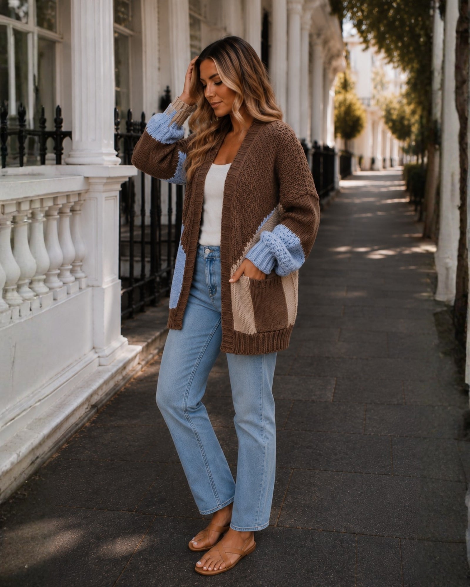 Women's mocha open front knit cardigan, the Felisha Knit in Mocha by Esther & Co