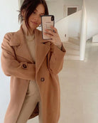 Fireplace Coat in Camel womens knit trench coat in camel front view