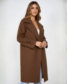 Fireplace Coat in Mocha mocha open-front knit coat with faux leather cuffs side view