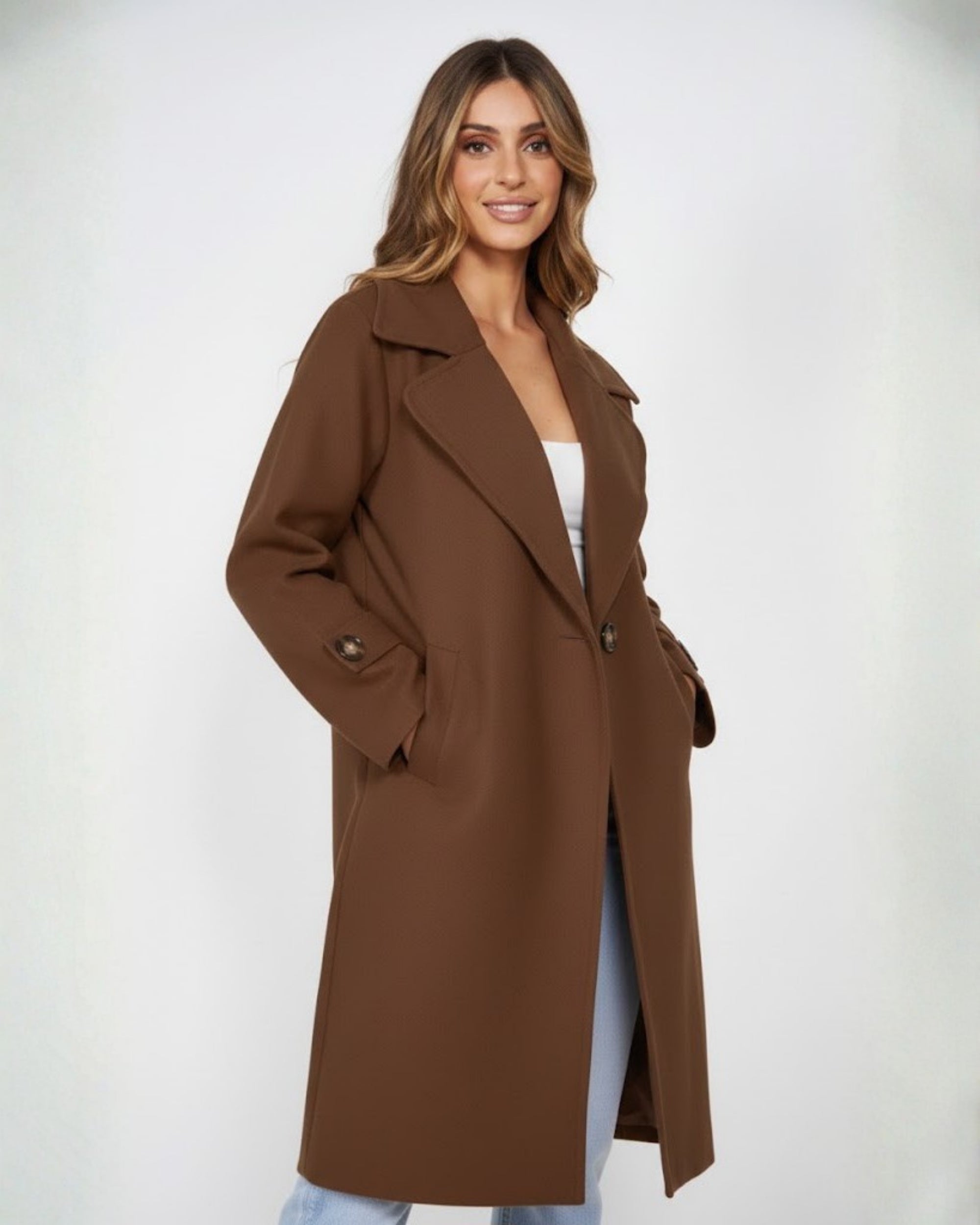 Fireplace Coat in Mocha rich mocha knit trench coat back view