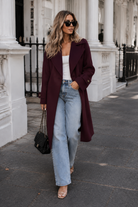 Women's plum knit trench coat, the Fireplace Coat in Plum by Esther & Co