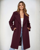 Fireplace Coat in Plum deep plum open-front knit coat with faux leather cuffs side view