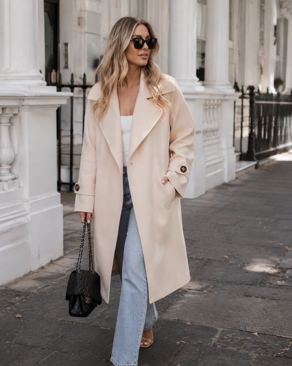 Women's cream knit trench coat, the Fireplace Coat in Cream by Esther & Co