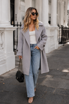 Women's grey knit trench coat, the Fireplace Coat in Grey by Esther & Co