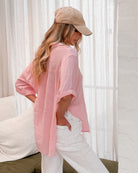 Fraise Top in Pink womens pink linen blouse side view