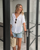 Fraise white relaxed linen blouse, styled view