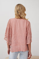Gabrielle Top in Pink womens pink lace blouse styled outfit