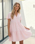 Galinda soft pink dress, styled view