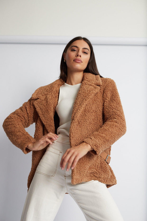 Grizelda Teddy Jacket - Tan-Jackets-Womens Clothing-ESTHER & CO.