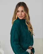 Hadi dark green knit jumper, styled view