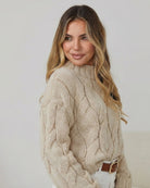 Hadi Knit in Latte womens latte cable knit jumper close up texture detail