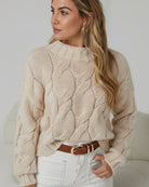 Hadi Knit in Latte womens cable knit jumper in latte styled outfit