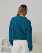 Hadi Knit in Teal womens teal acrylic knit jumper close up neckline detail