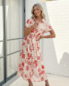 Women's cream tropical print shirt dress styled outfit by Esther & Co