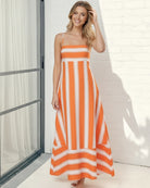 Women's orange striped maxi dress front view by Esther & Co