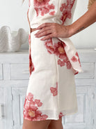 Women's cream base red floral print mini skirt by Esther & Co