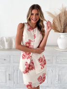 Women's cream and red floral high-waisted A-line mini skirt, the Harleigh Skirt in Cream Floral by Esther & Co