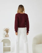 Harvie Knit in Wine womens deep wine wool blend knit back view
