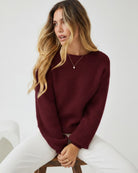 Harvie Knit in Wine wine round neck wool blend knit full length view