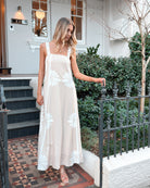 Holden Dress in Beige Floral womens linen maxi dress in beige floral front view