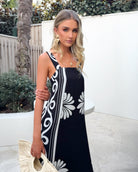 Holden Dress in Black Floral womens linen maxi dress in black floral front view