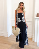 Holden Dress in Black Floral black floral linen maxi relaxed flowing silhouette