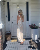 Holden Dress in Beige Floral beige floral sleeveless maxi full length view