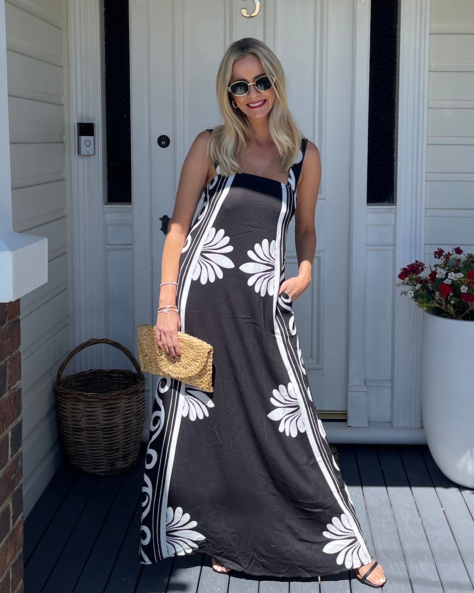 Holden Dress in Black Floral womens black floral linen maxi dress resort look