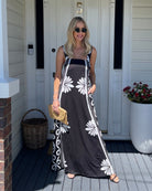 Holden black floral linen maxi dress, detail view