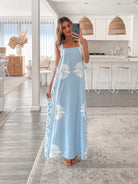 Holden Dress in Blue Floral blue and white floral maxi dress full length view