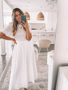 Iolana white cotton midi dress styled with sandals