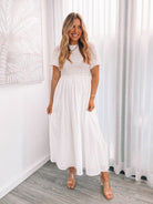 Iolana white cotton smock midi dress, textured chest detail