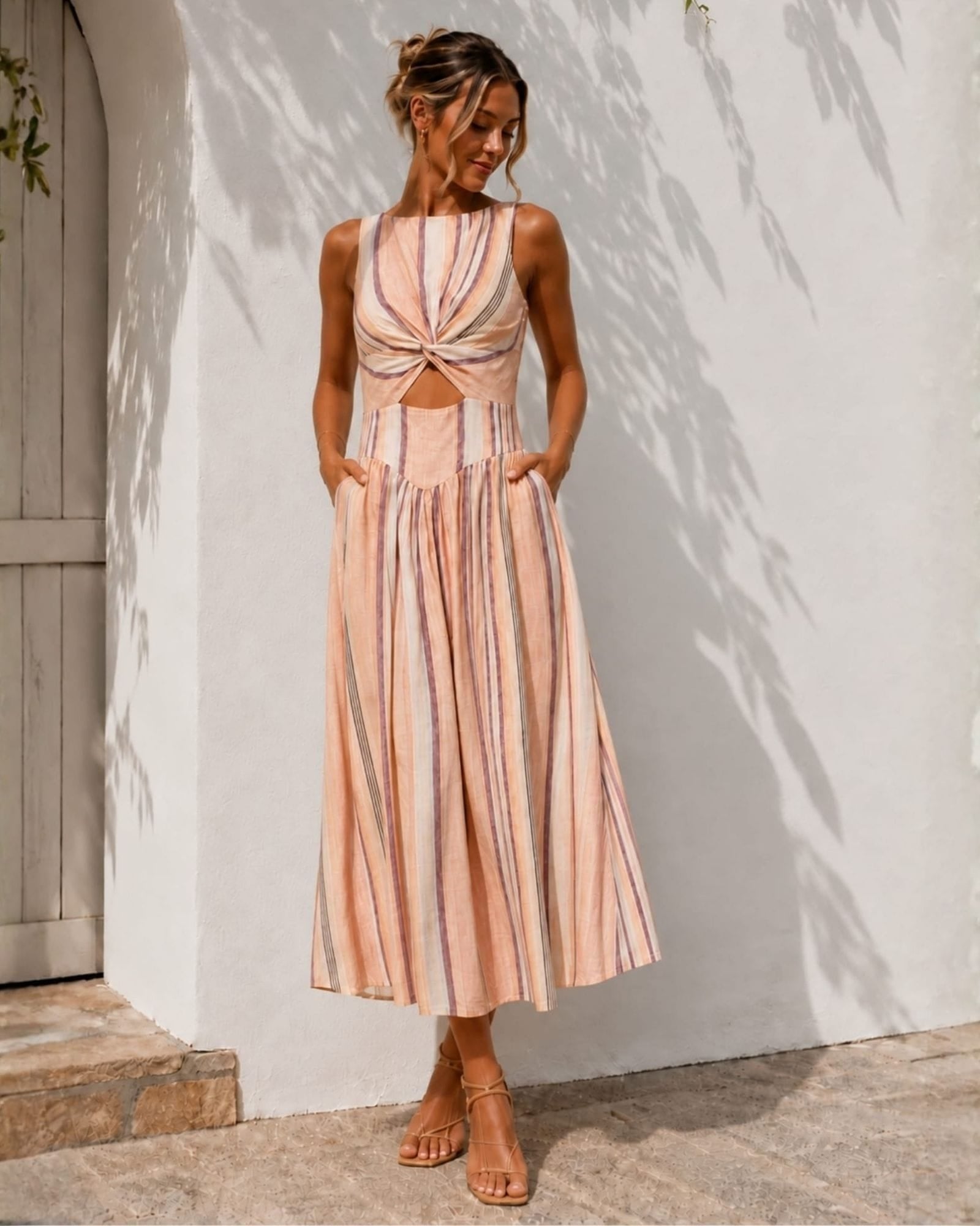 Jolene Dress in Multi Stripe, women's midi dress by Esther & Co