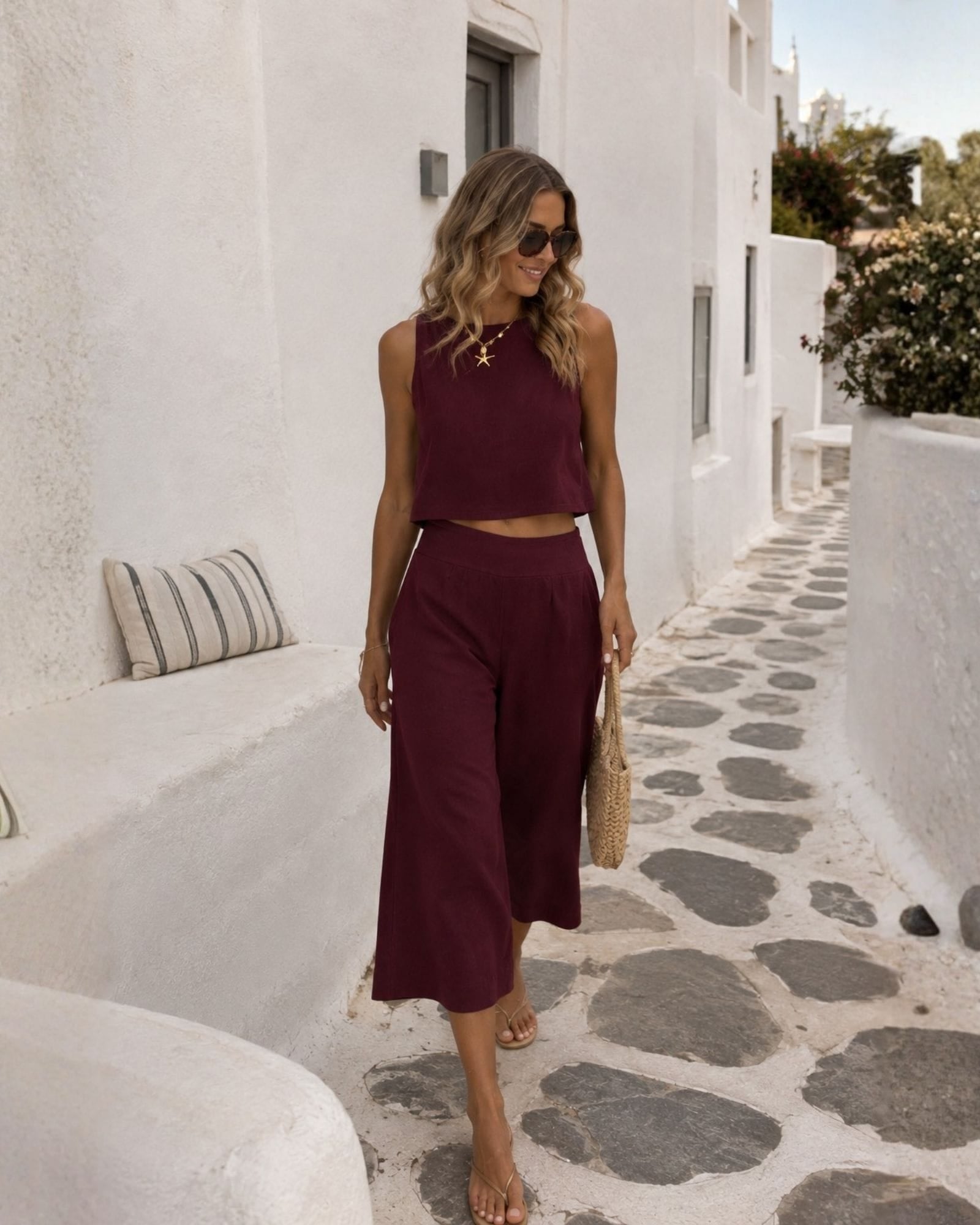 Lizzo Top in Bordeaux, women's linen crop top by Esther & Co