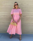 Iolana Dress in Pink womens cotton smock midi dress in soft pink front view