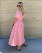Iolana Dress in Pink soft pink smock midi dress side view