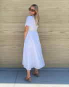 Front view of the Iolana White Smock Midi Dress showing the textured chest detail and A-line silhouette