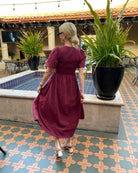 Iolana wine cotton smock midi dress, front view