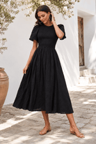 Iolana Dress in Black, women's cotton smock midi dress by Esther & Co