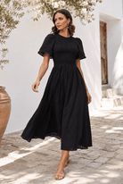 Iolana Dress in Black, women's cotton smock midi dress by Esther & Co, photo 3