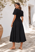Iolana Dress in Black, women's cotton smock midi dress by Esther & Co, photo 2