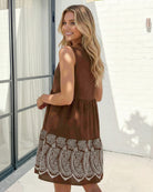Women's choc print mini dress front view by Esther & Co