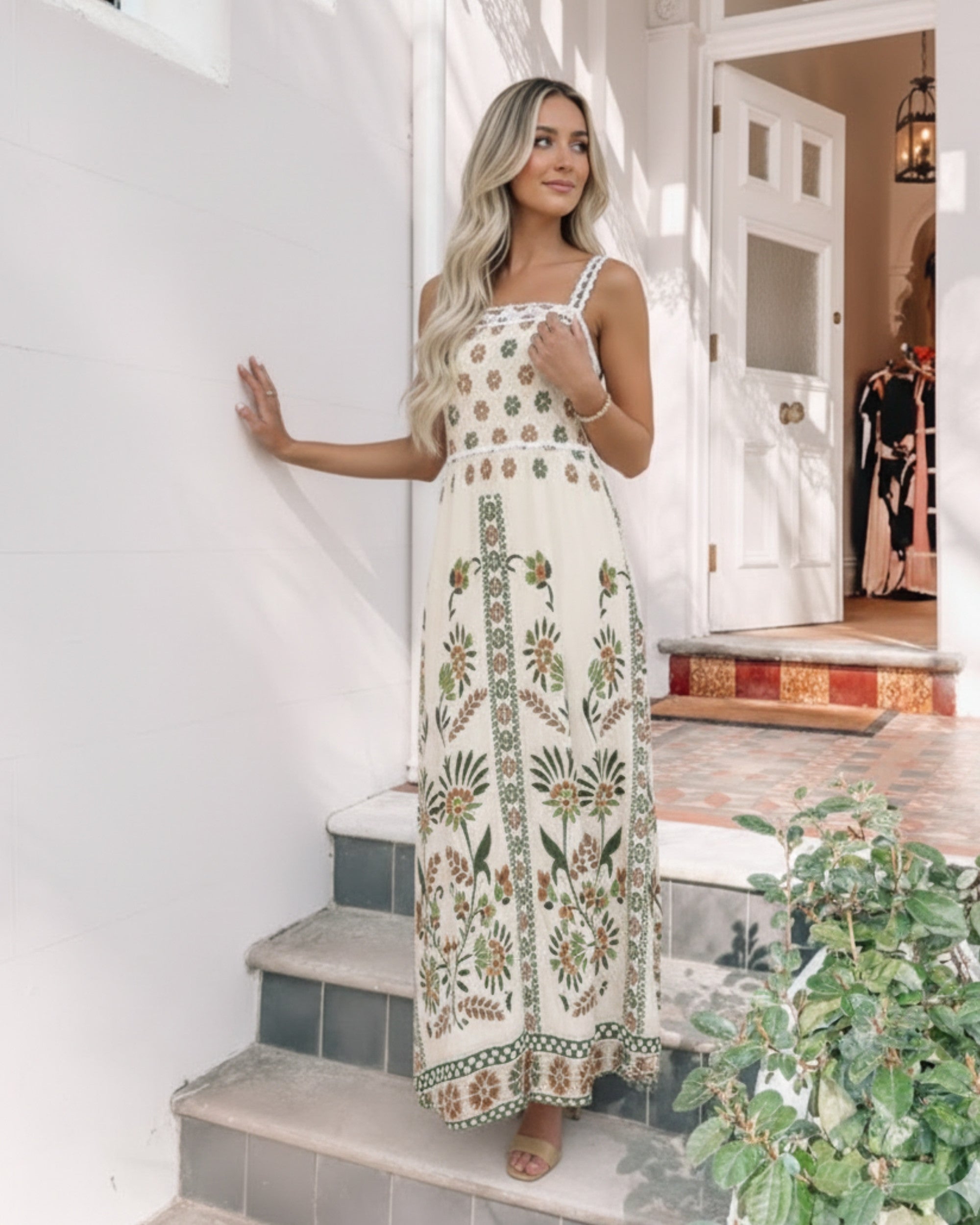 Women's green multi print maxi dress, the Ione Green Multi Dress by Esther & Co