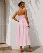 Women's pastel pink A-line midi dress side view by Esther & Co