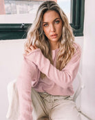 Joansy Knit in Light Pink light pink crew neck ribbed knit jumper side view